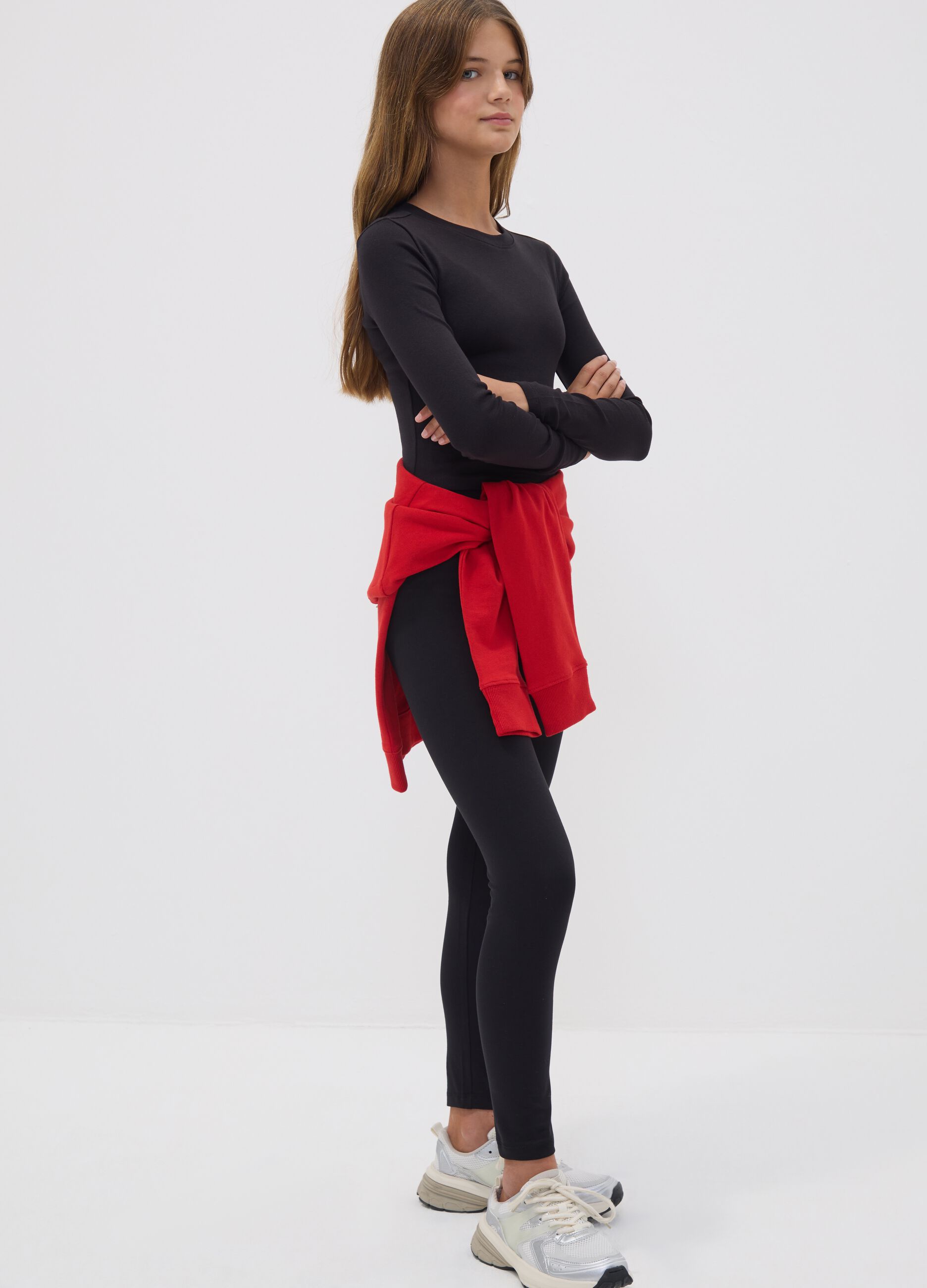 Leggings skinny neri in cotone organico elasticizzato per ragazza