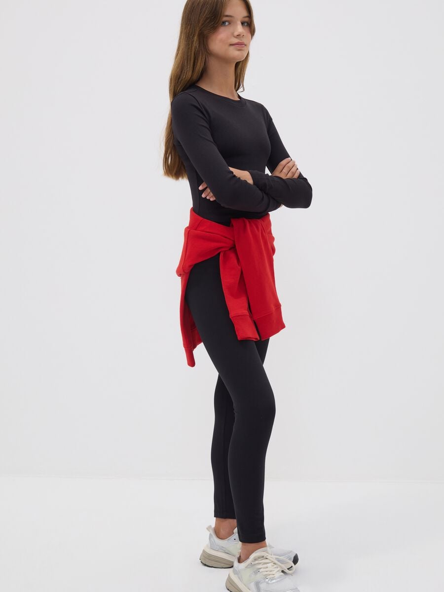 Leggings skinny neri in cotone organico elasticizzato per ragazza_0