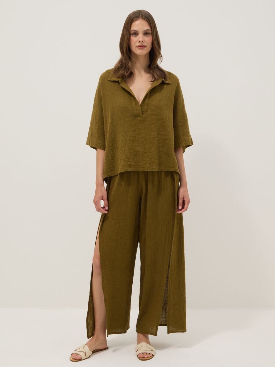 Green pure cotton beach trousers_1