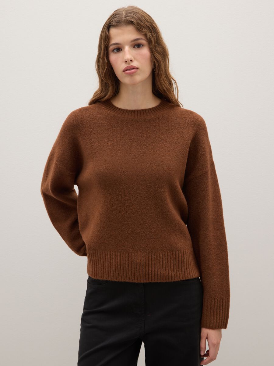 Brown regular fit pullover with round neckline_0
