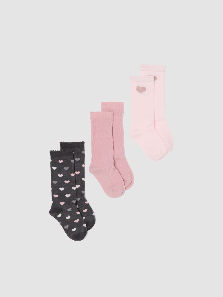 Tripack di calze lunghe rosa in cotone organico elasticizzato_0