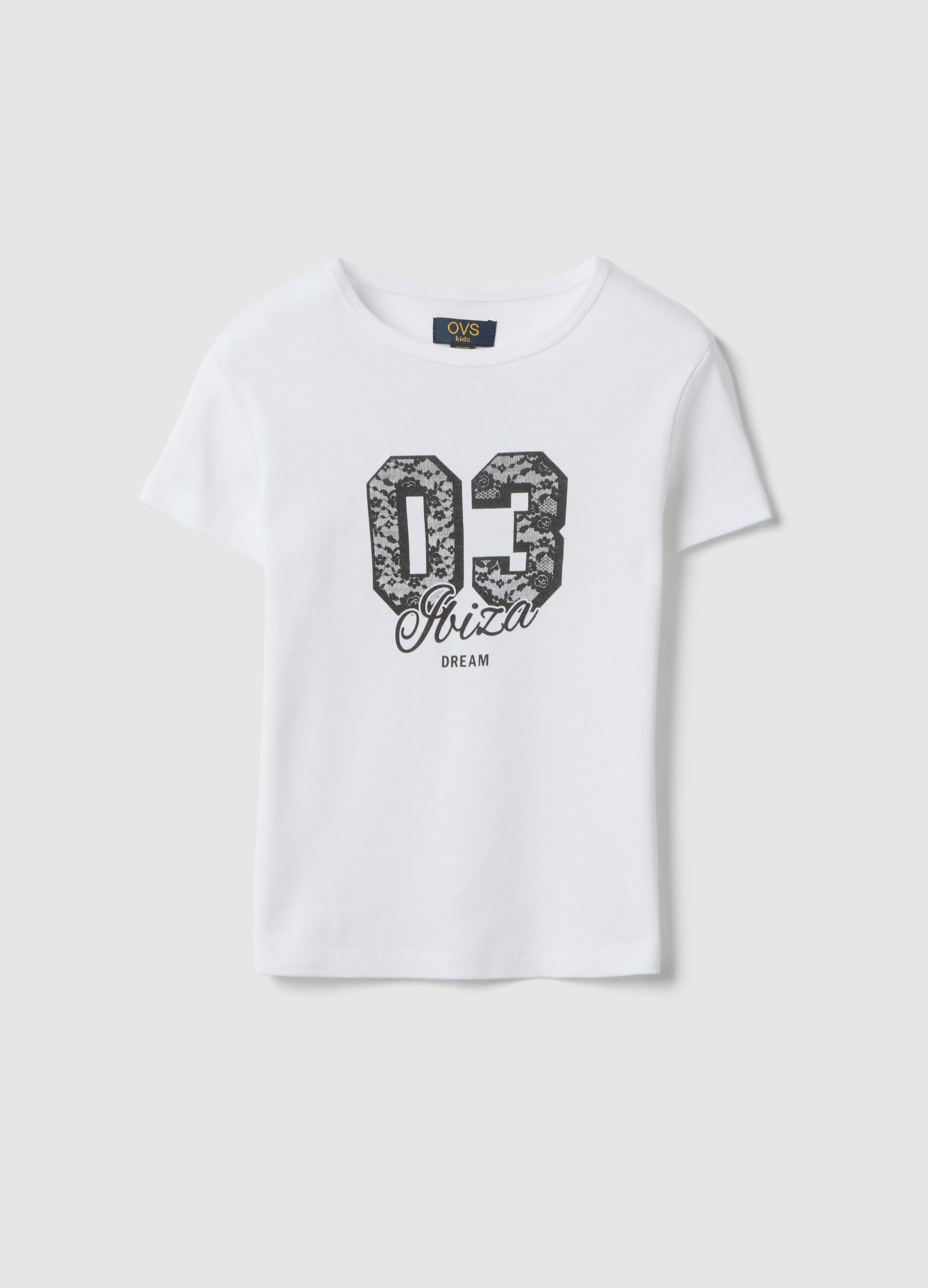 Wei&szlig;e M&auml;dchen-T-Shirt aus reiner Baumwolle, Slim Fit mit Print