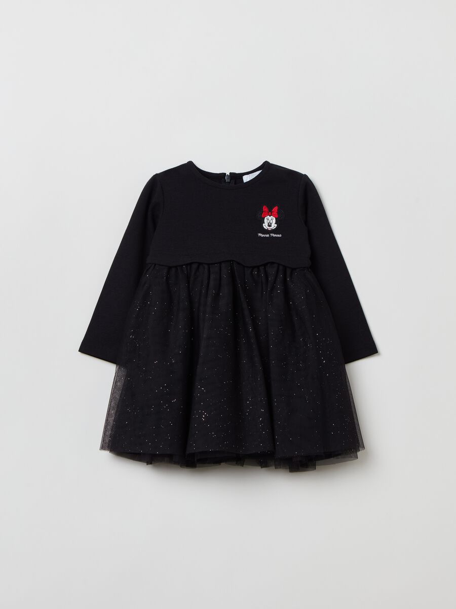 Dress with tulle skirt and Minnie Mouse embroidery_0