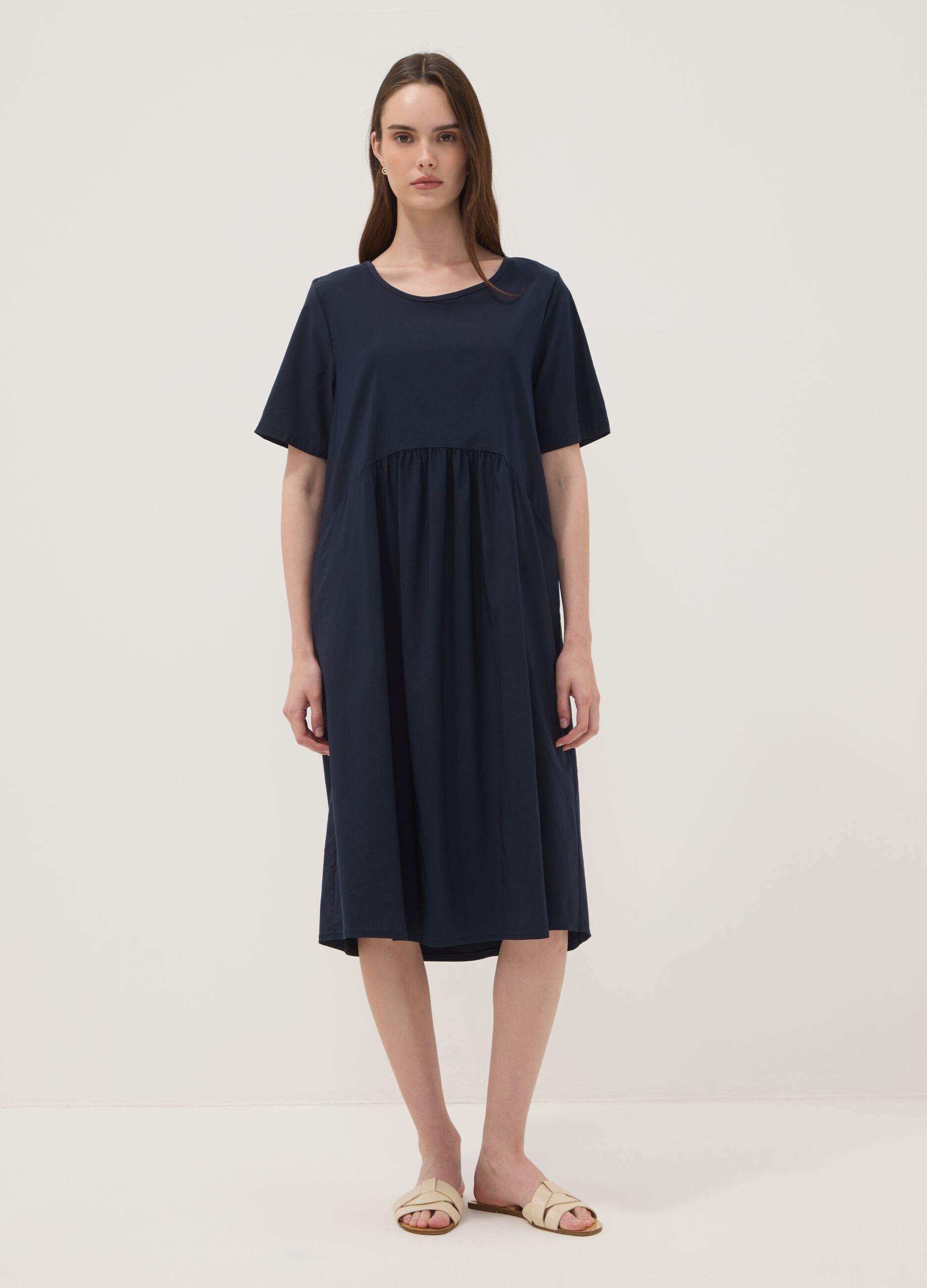 Blaues Midikleid aus elastischer Viskose, Regular Fit