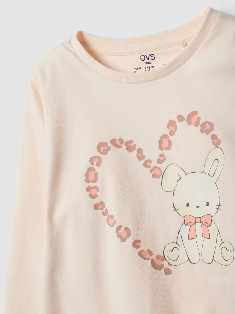 Pink pure organic cotton pyjamas with bunny print for girls_2