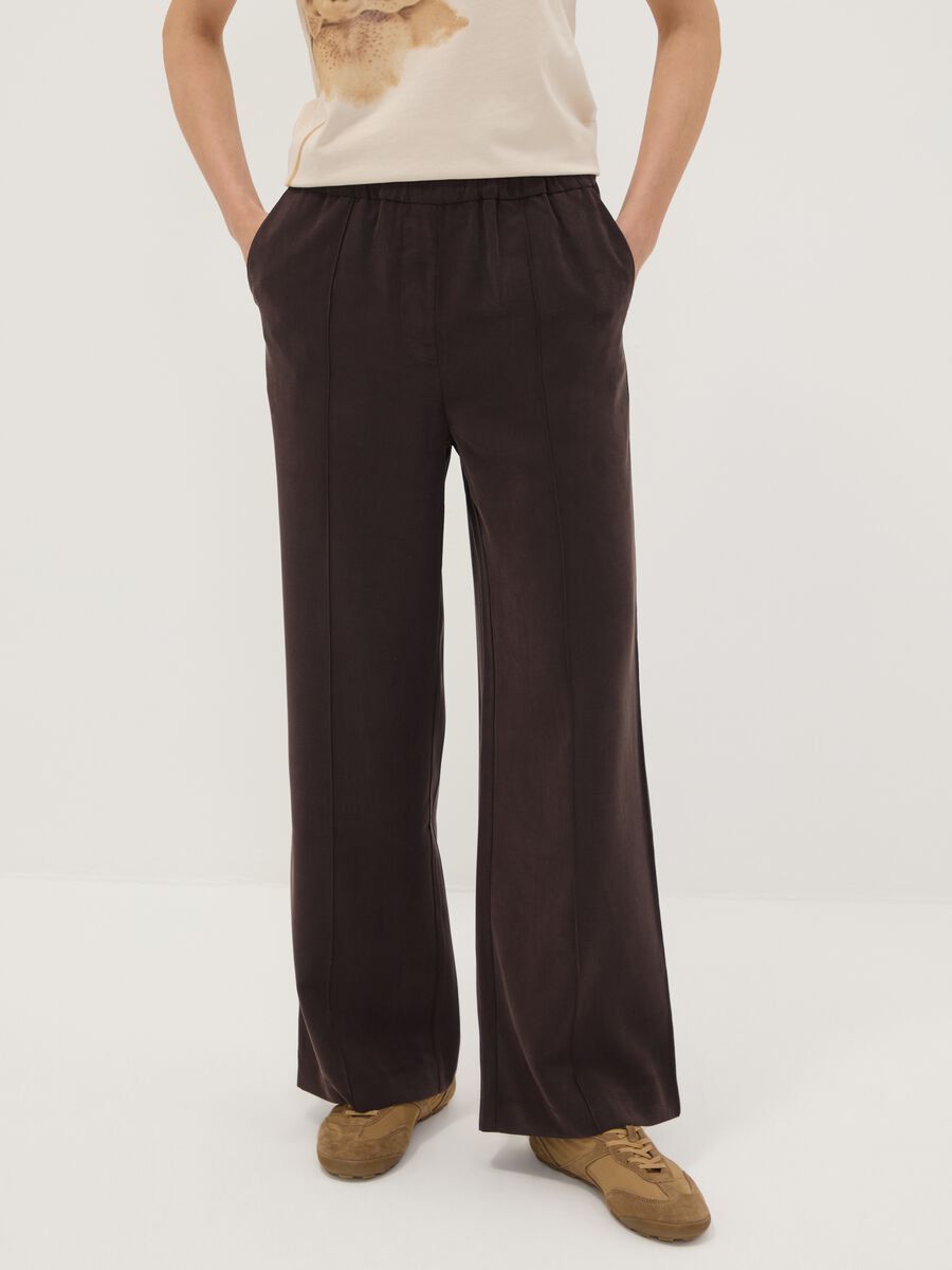 Braune Joggerhose aus Viskosemix mit weitem Bein_1