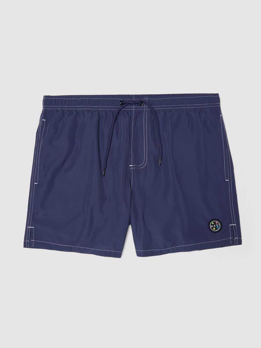 Short de bain bleu &agrave; taille couliss&eacute;e_0