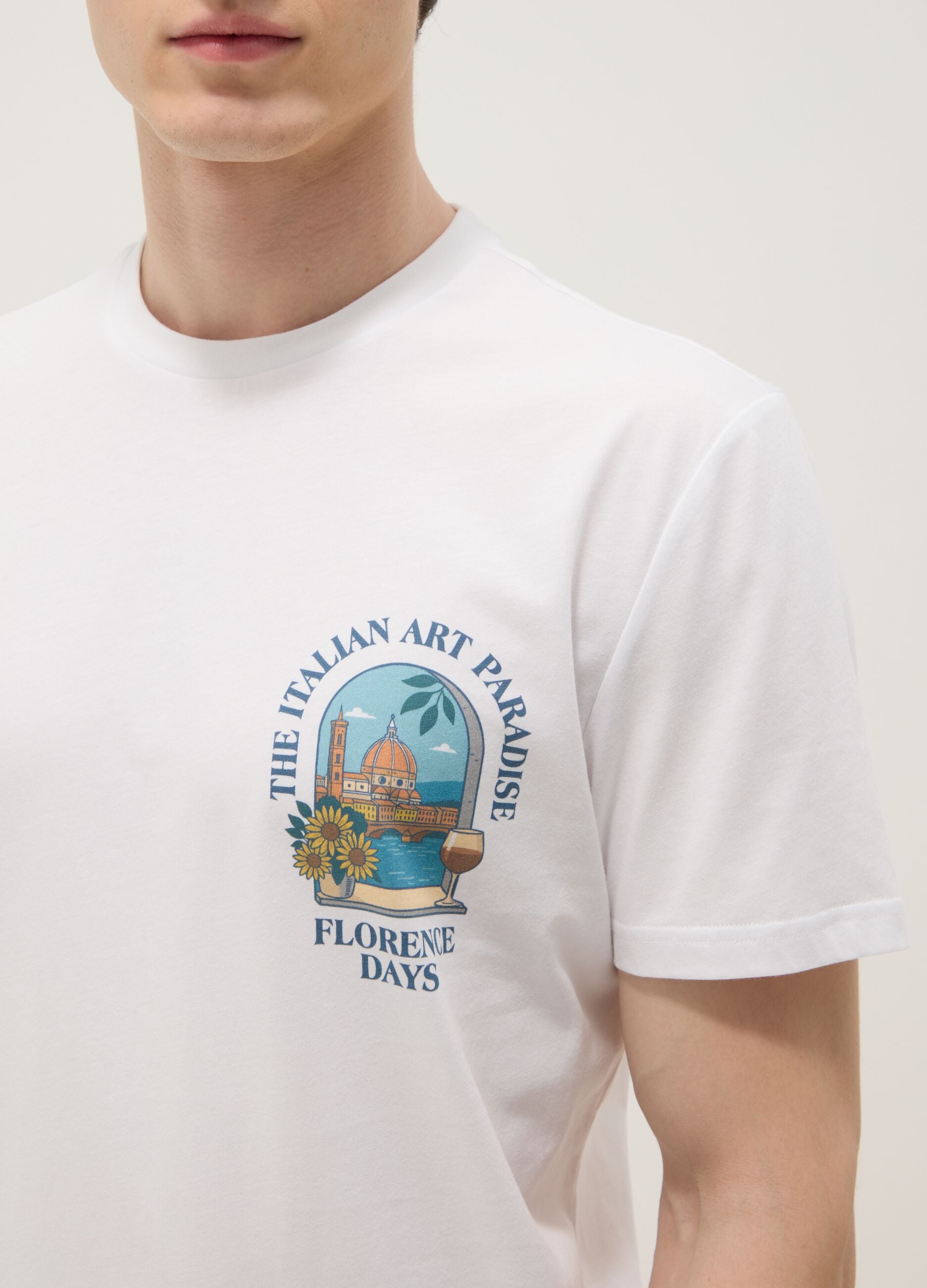 Wei&szlig;es T-Shirt aus reiner Baumwolle mit Print, Regular Fit