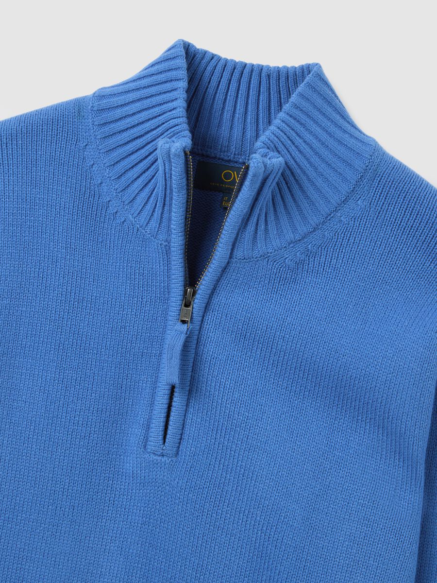 Blue turtleneck sweater regular fit with short zip_5