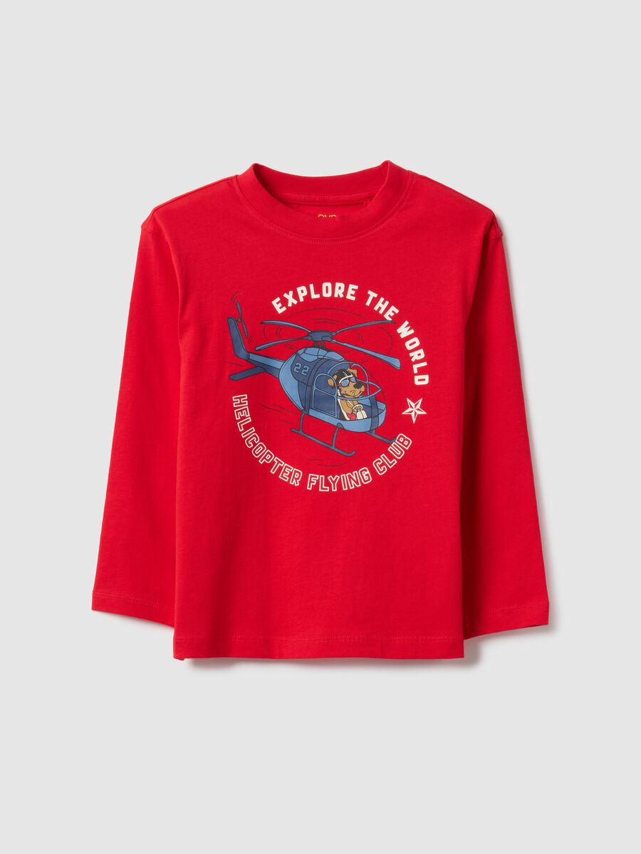 Children's red oversized cotton T-shirt with print_0
