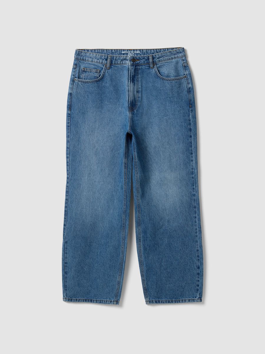 Blue wide-leg pure cotton jeans_0