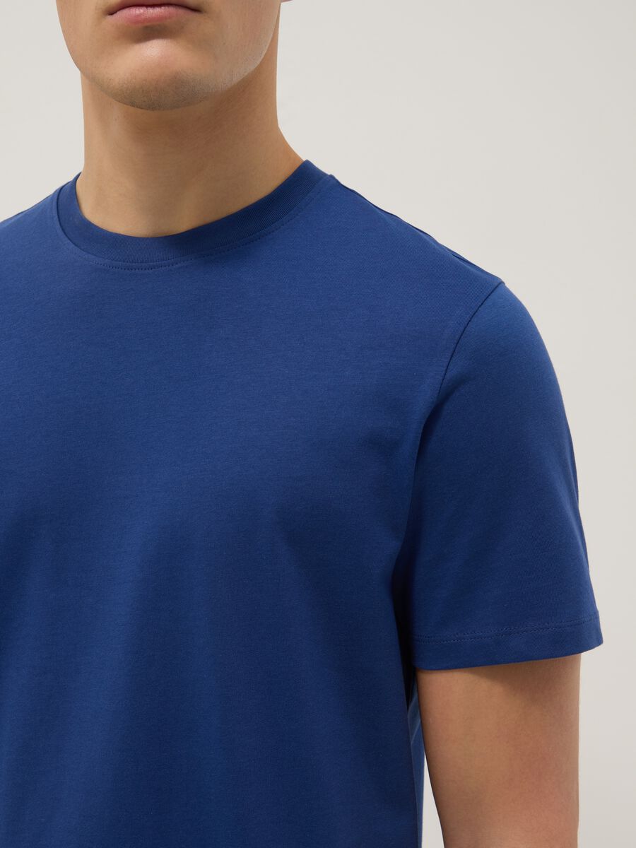 Short sleeve blue pure cotton regular fit t-shirt_4