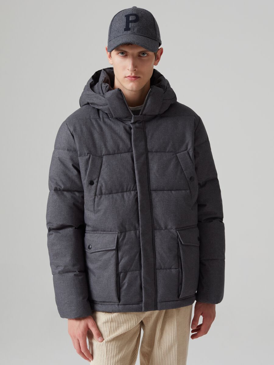 Melange quilted down jacket with hood_1
