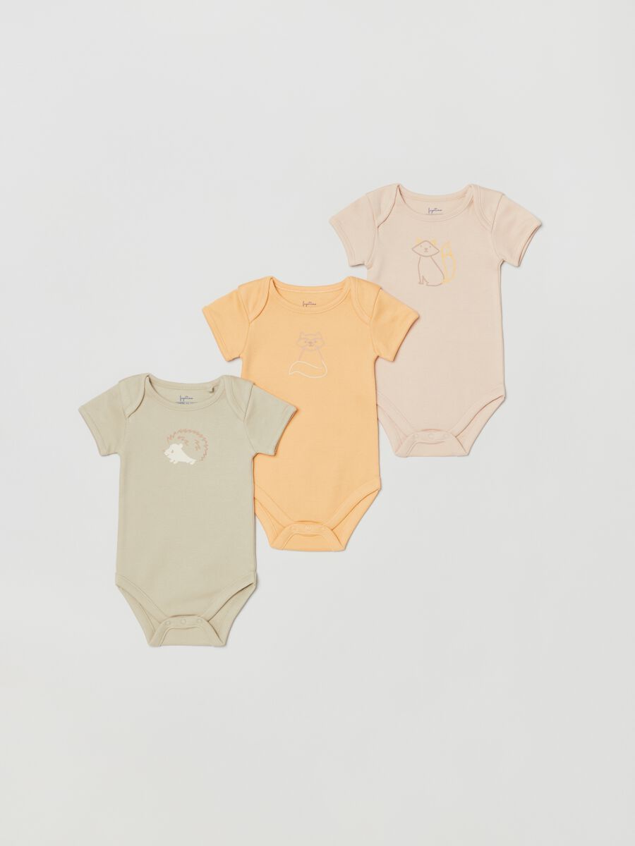 Three-pack bodysuits with print and round neck_0