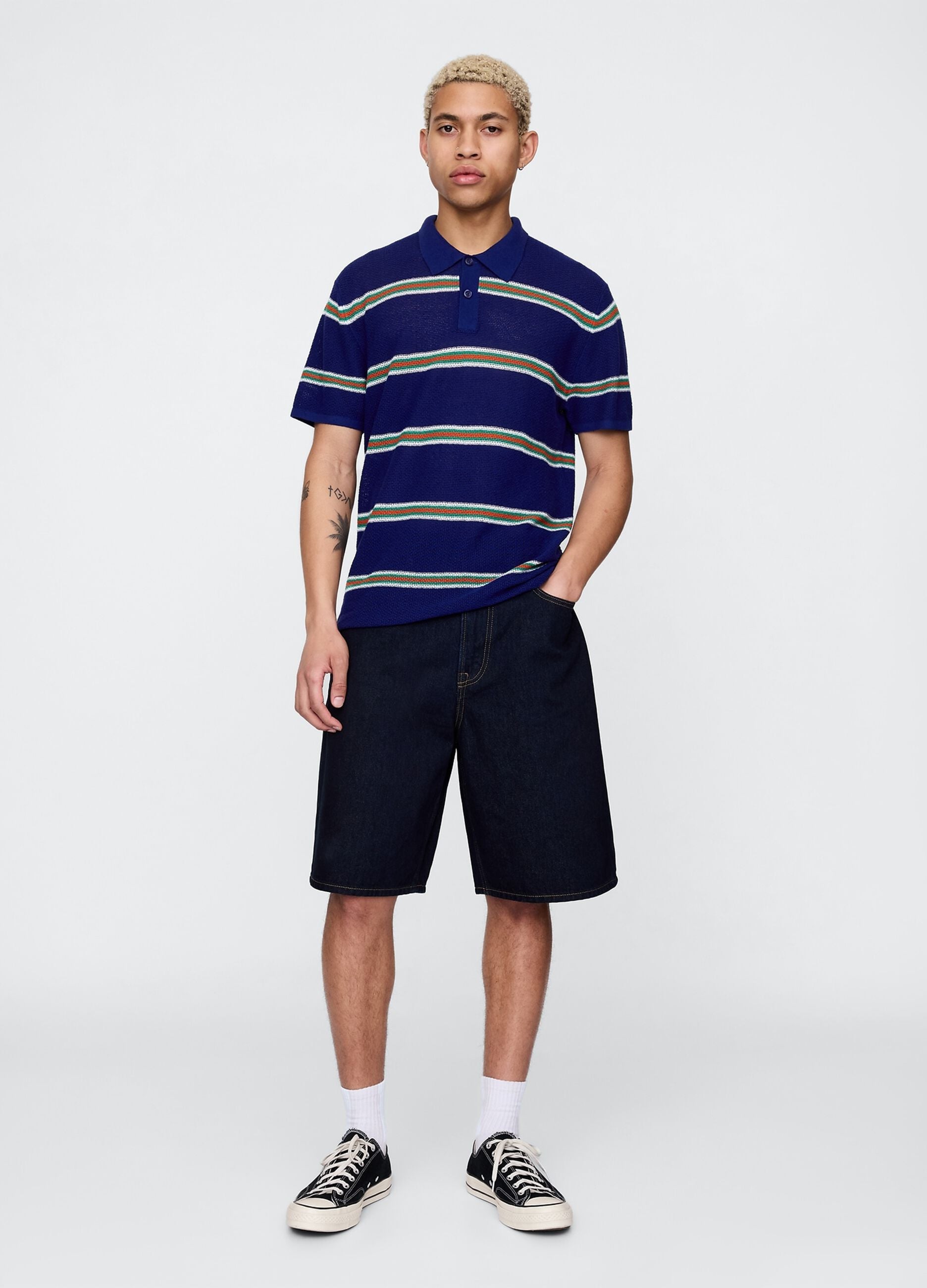 Blue striped cotton blend polo by OVS