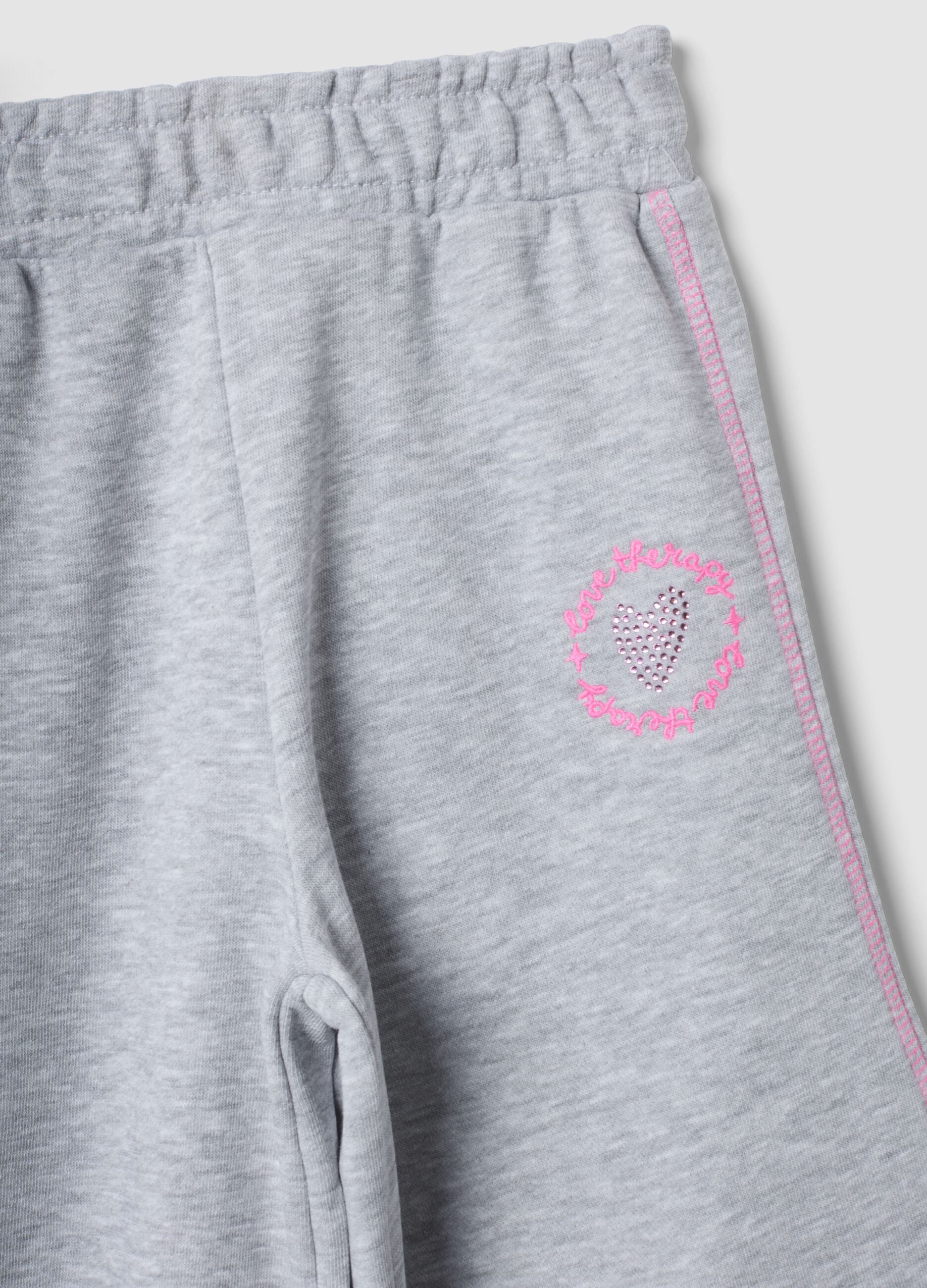 Grey marl cotton-blend tracksuit with crew neck print, regular fit