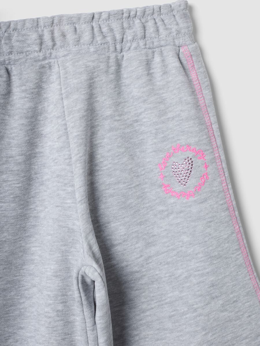 Grey marl cotton-blend tracksuit with crew neck print, regular fit_3