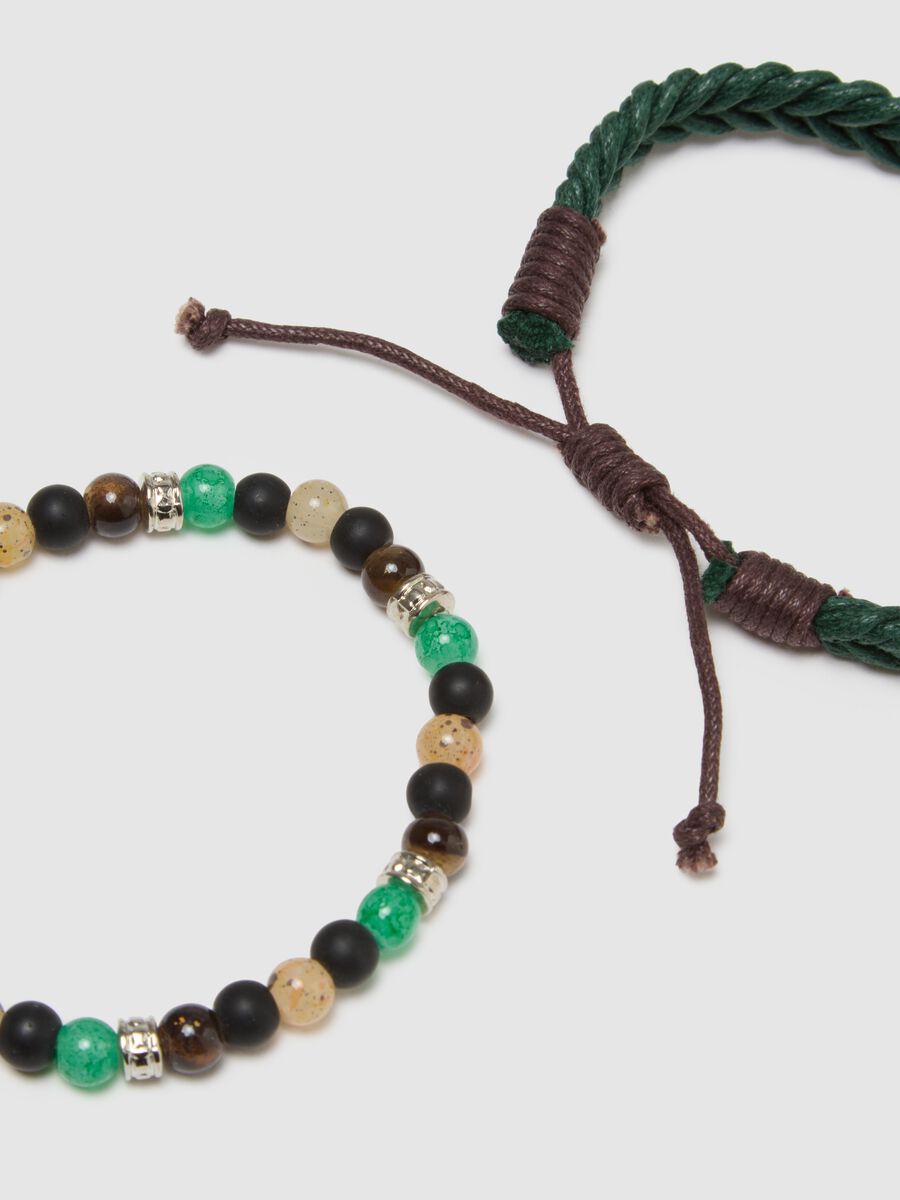 Multi-coloured bracelet bipack with glass beads and woven design_2