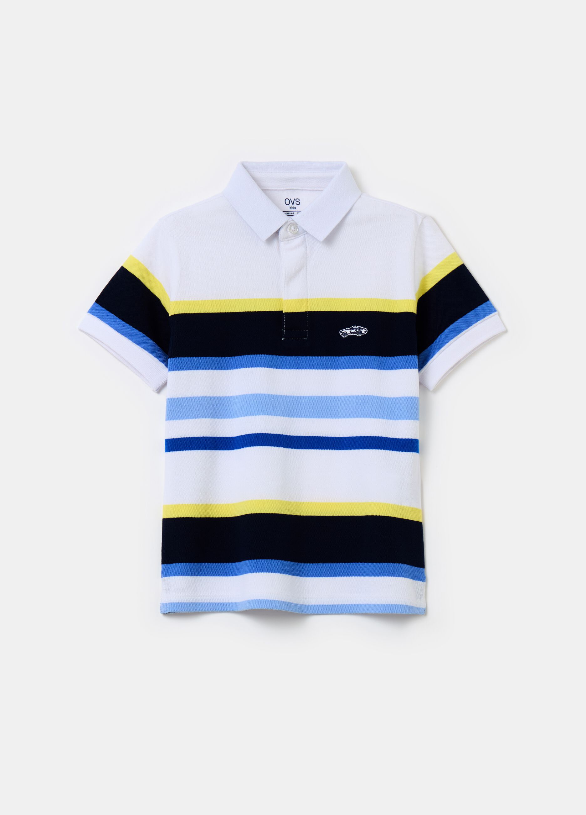 Striped piquet polo shirt with car embroidery
