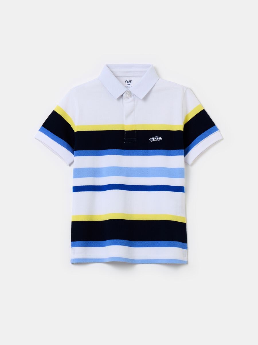 Striped piquet polo shirt with car embroidery_0