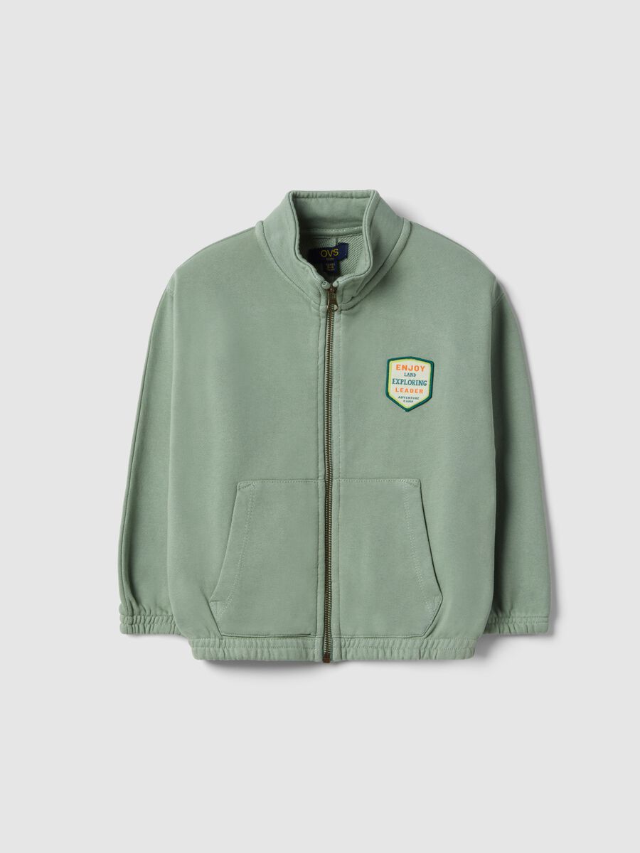 Green cotton blend kids' regular fit sweatshirt with zip and large pockets_0