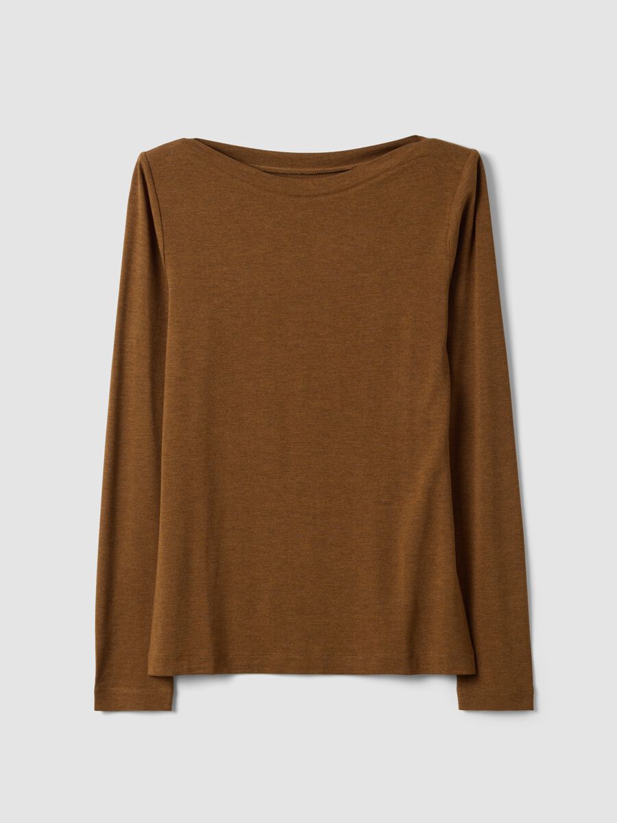 Braunes Slim-Fit-T-Shirt aus elastischer Viskose_0