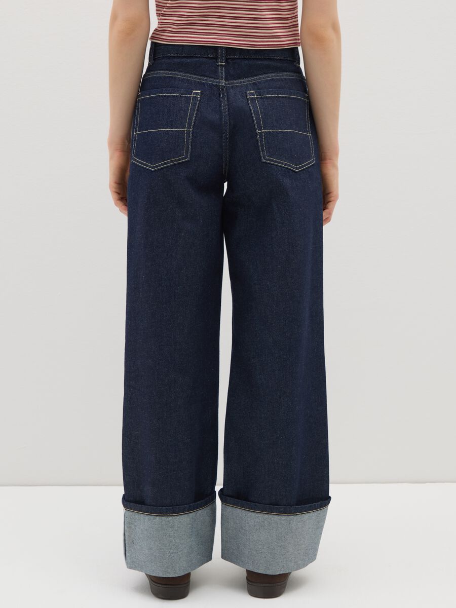 Straight-leg blue pure cotton jeans_3
