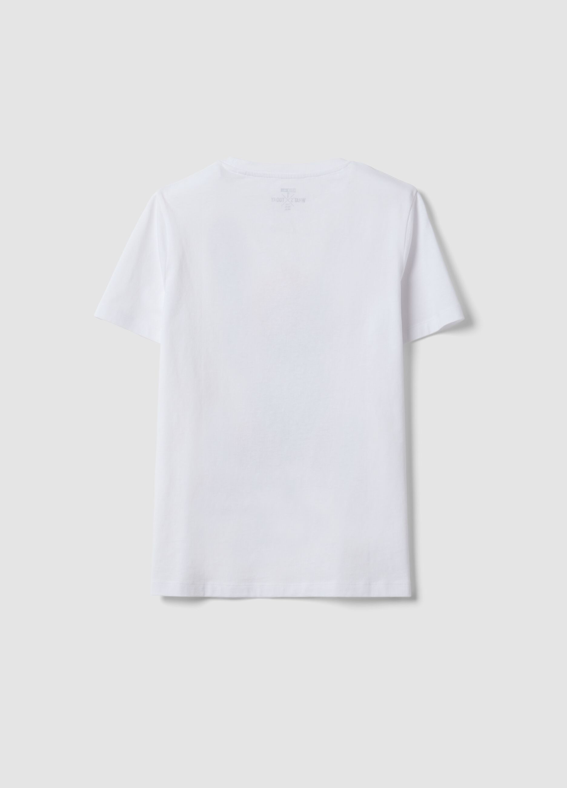 T-shirt bianca in puro cotone jersey e stampa cagnolino regular fit