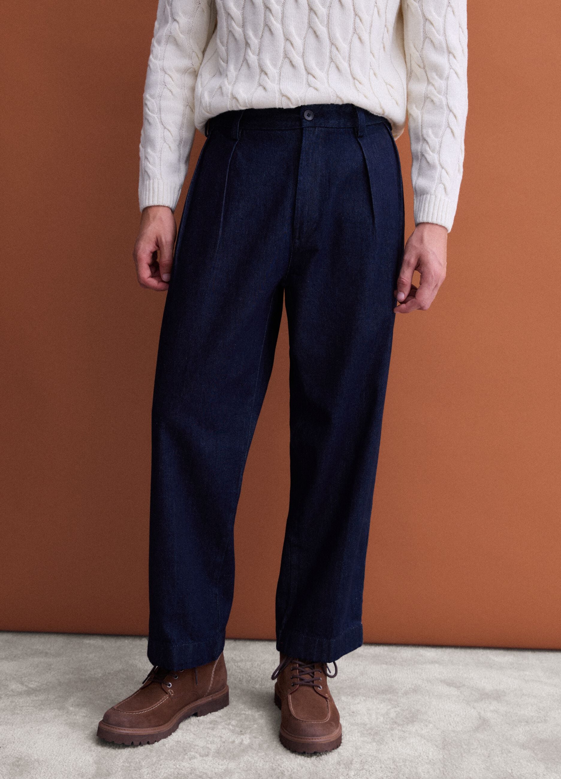 Jeans chino blu in puro cotone baggy fit