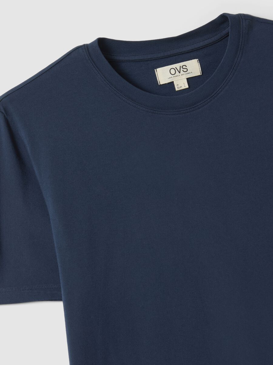 Blue regular fit crew-neck pure cotton T-shirt_5