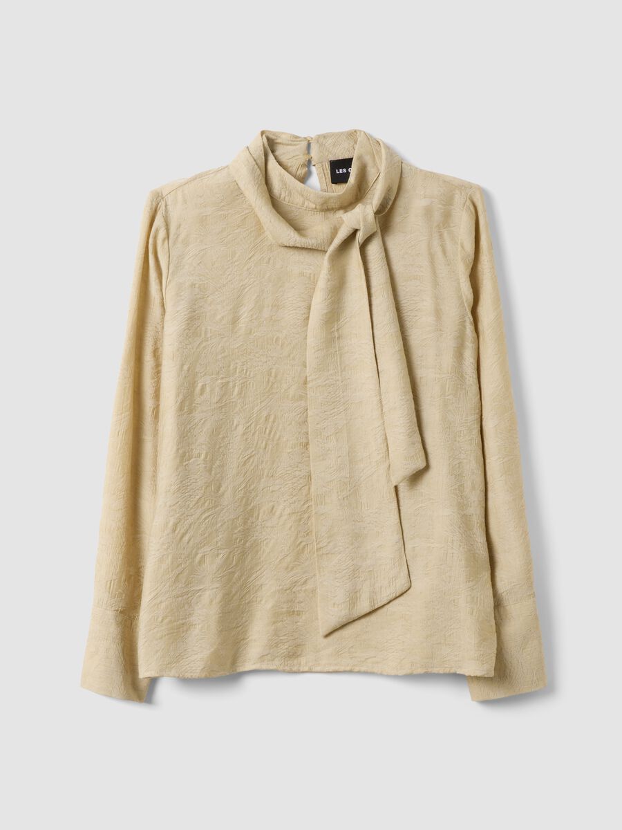 Beige viscose-blend blouse with bow collar_0