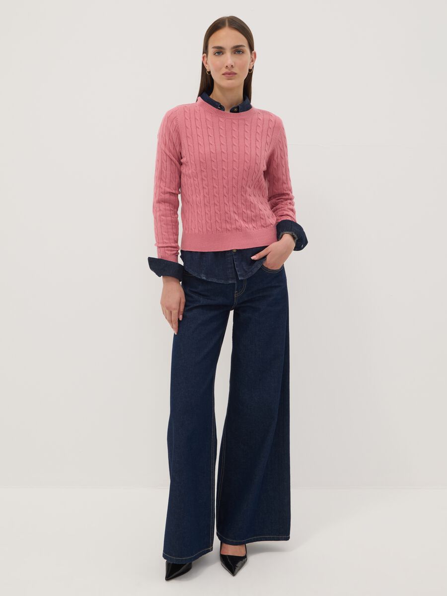 Pink cable-knit crew-neck jumper, regular fit_1