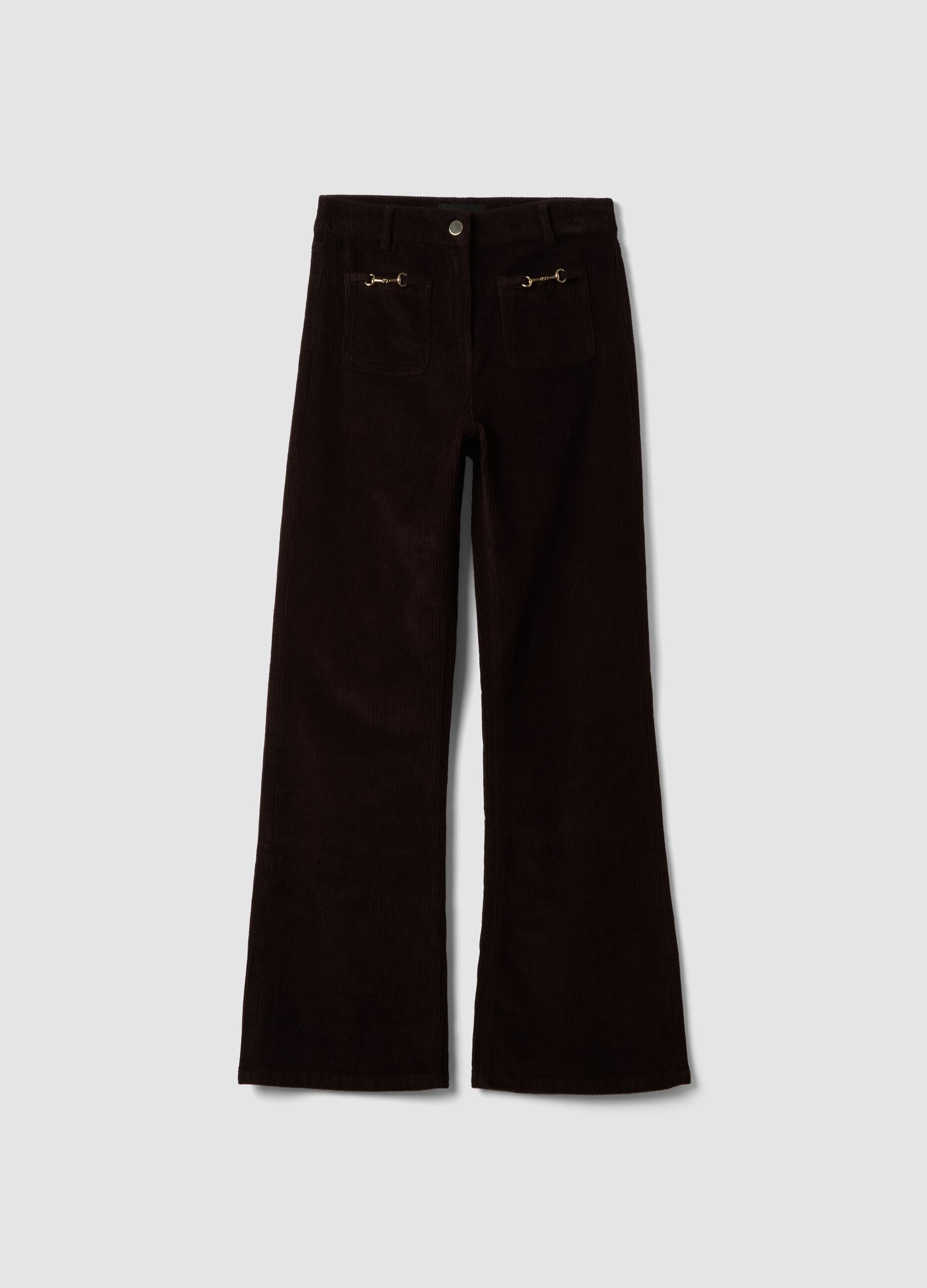 Brown flared ribbed stretch-cotton trousers