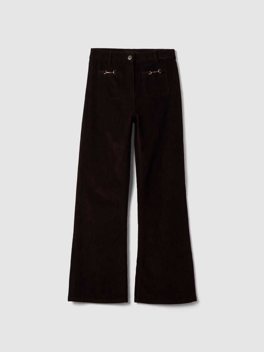 Braune Flare-Hose aus geripptem Stretch-Baumwollstoff_4