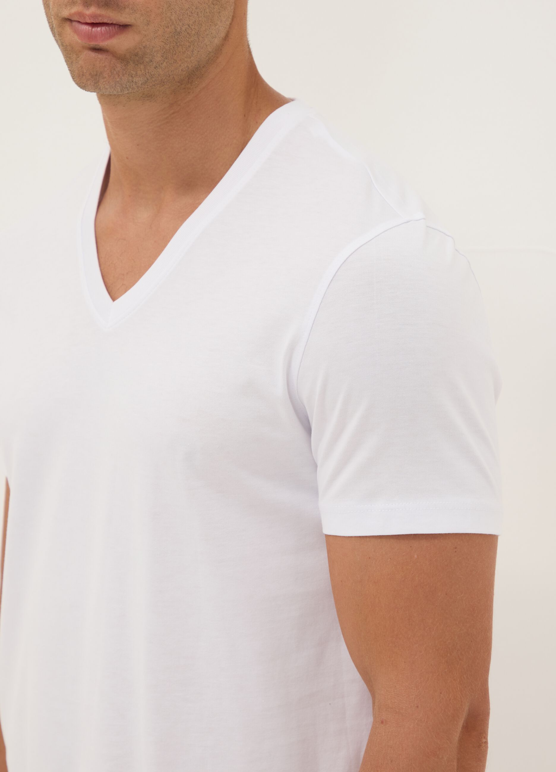White pure Supima cotton V-neck T-shirt, regular fit