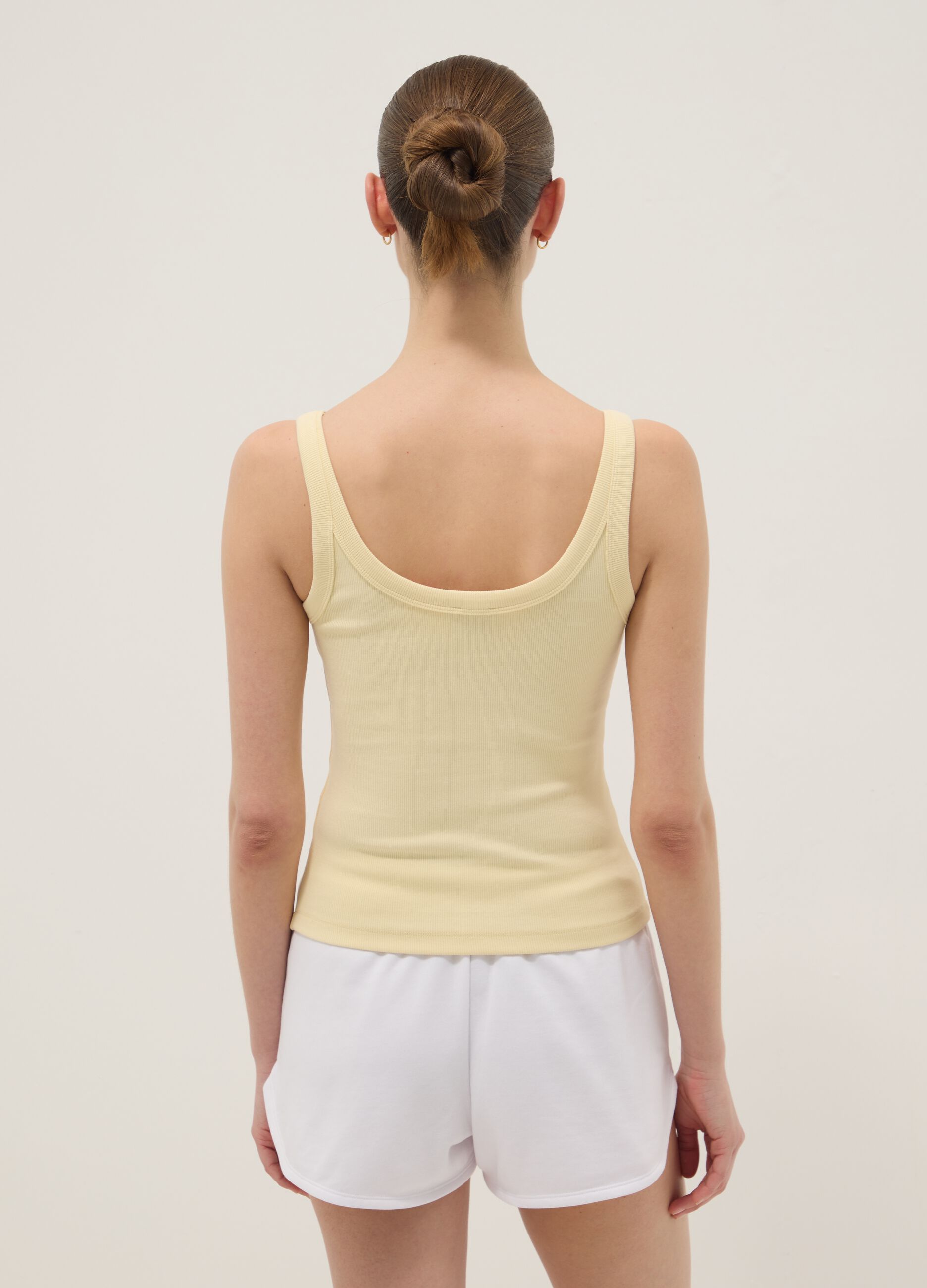 Yellow ribbed stretch cotton tank top