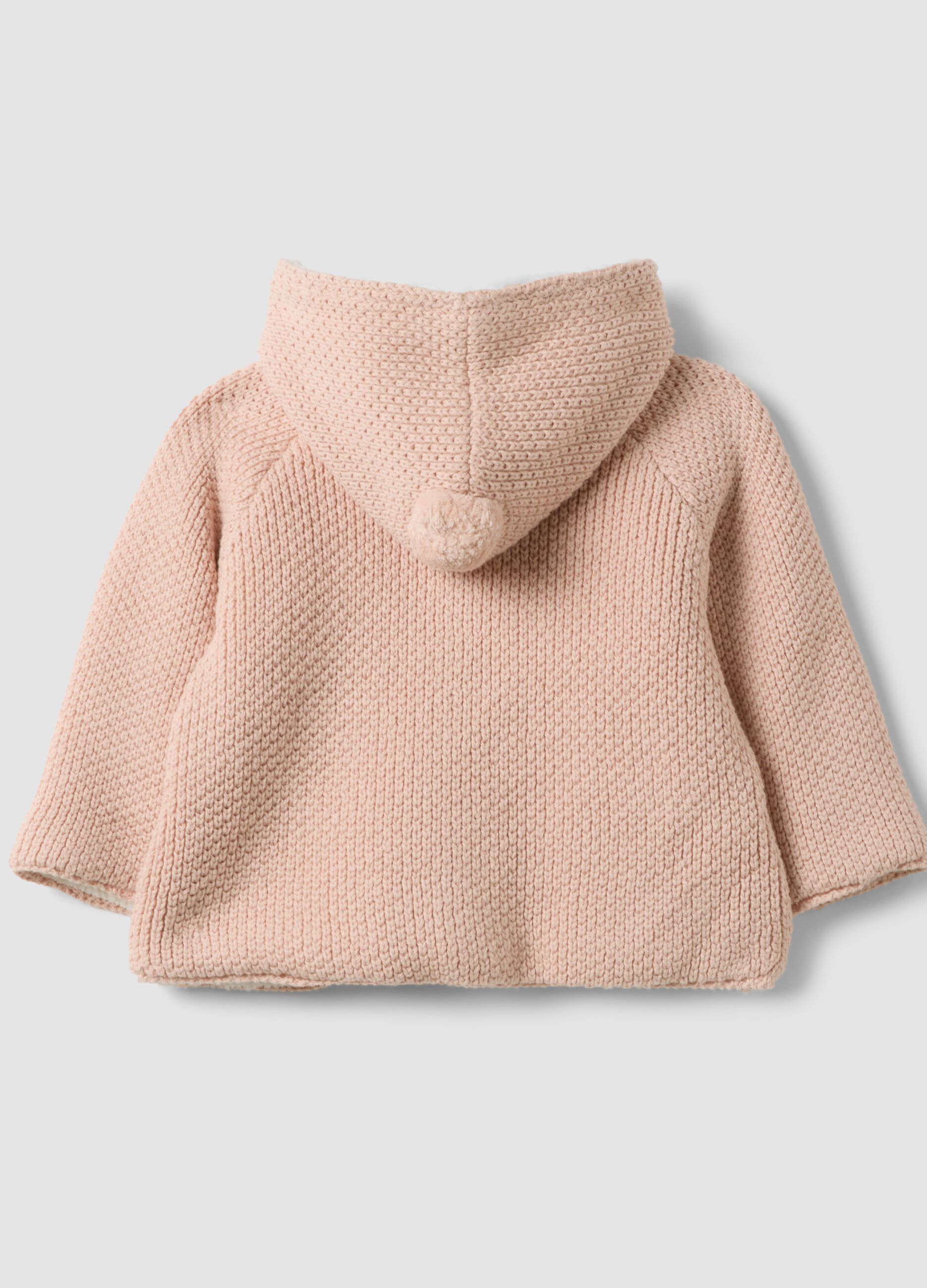 Giacca rosa in puro cotone organico con cappuccio effetto peluche