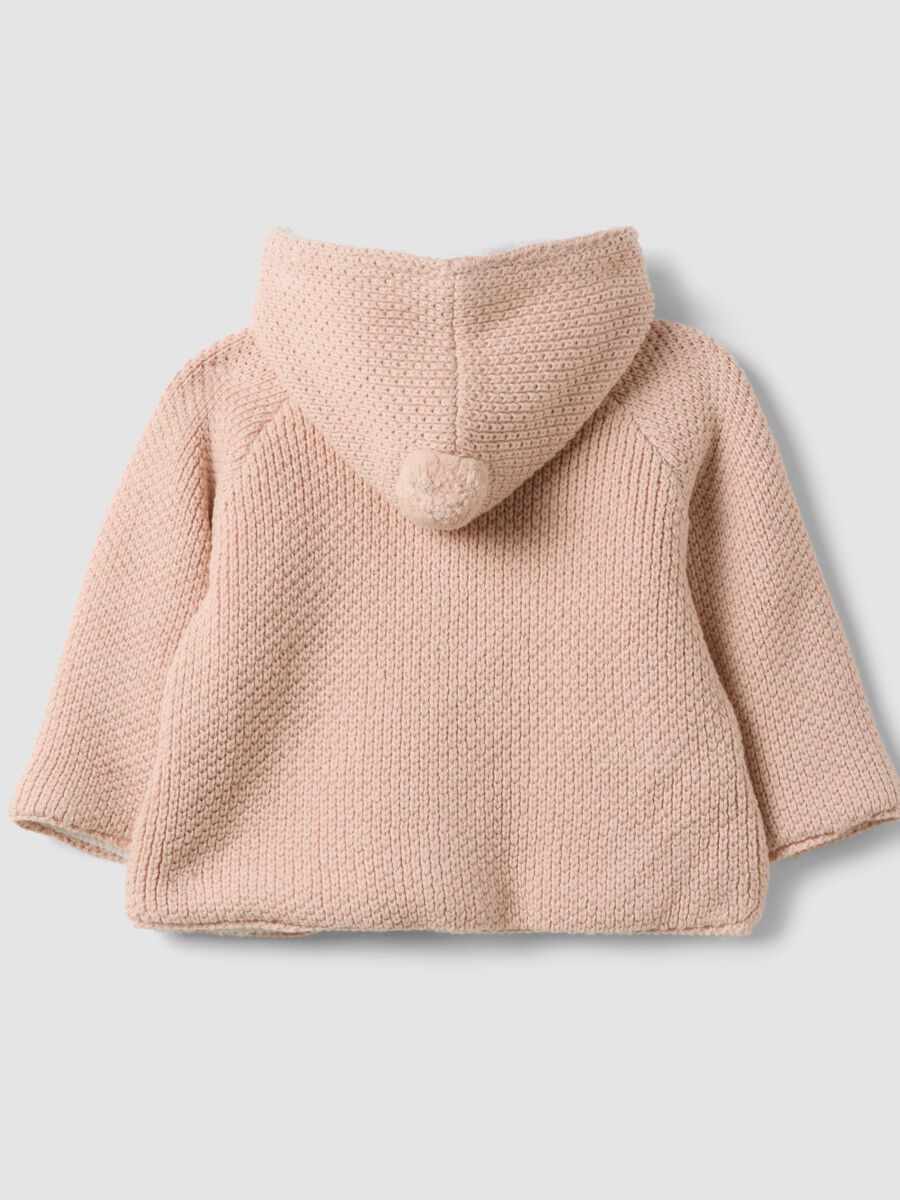 Giacca rosa in puro cotone organico con cappuccio effetto peluche_1