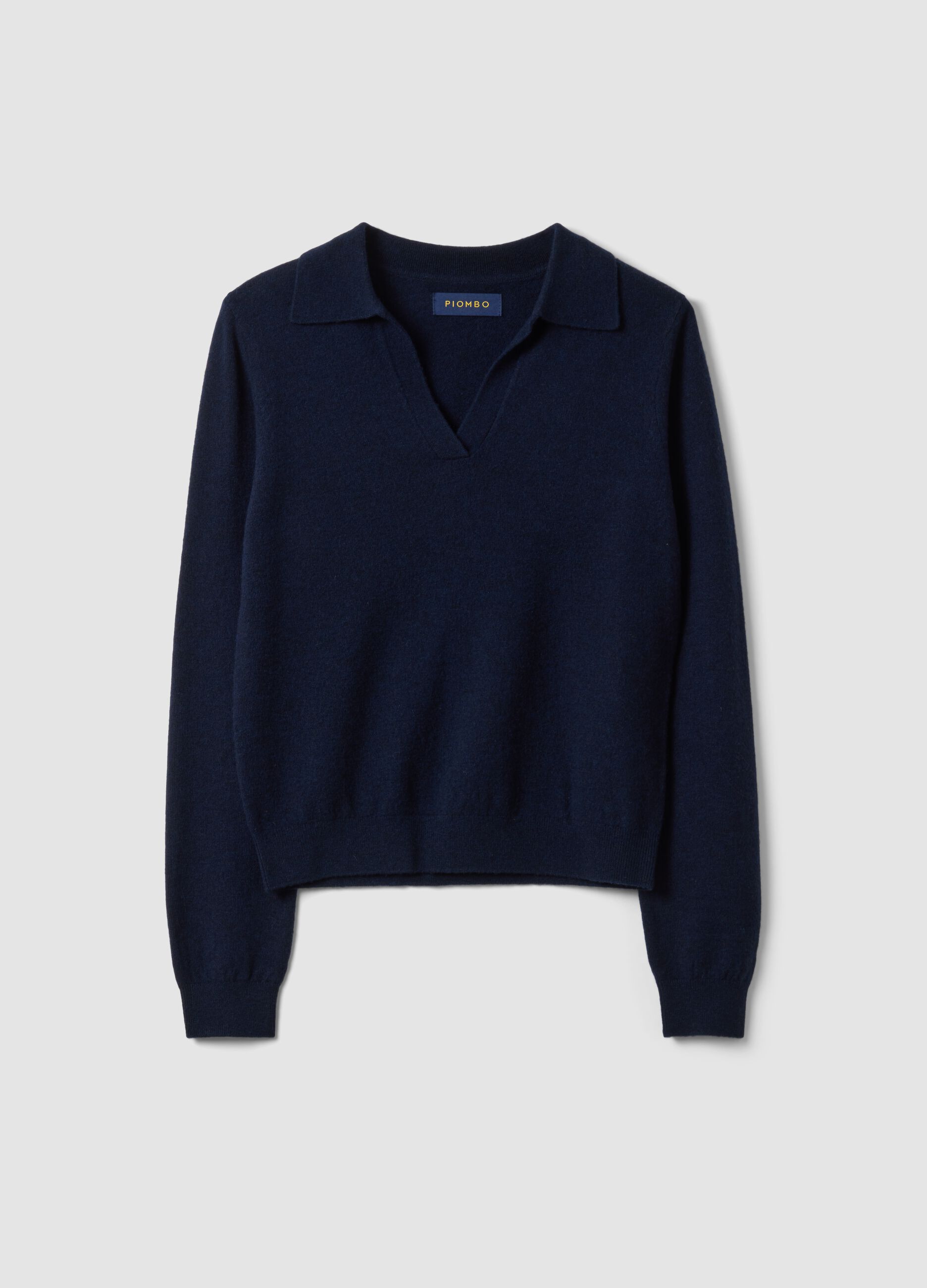 Maglia blu in pura lana con colletto polo