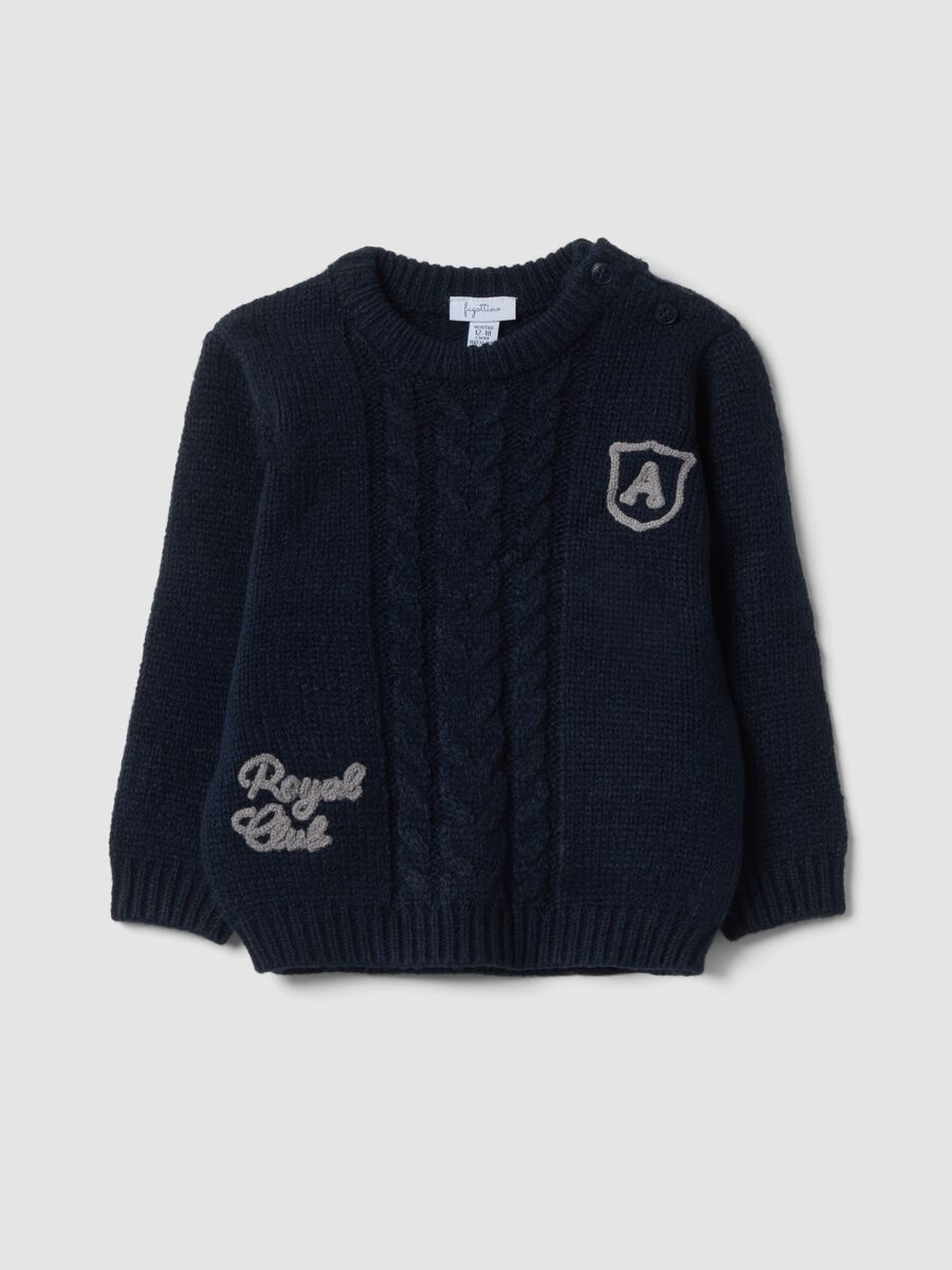 Blue crew-neck cable-knit jumper_0