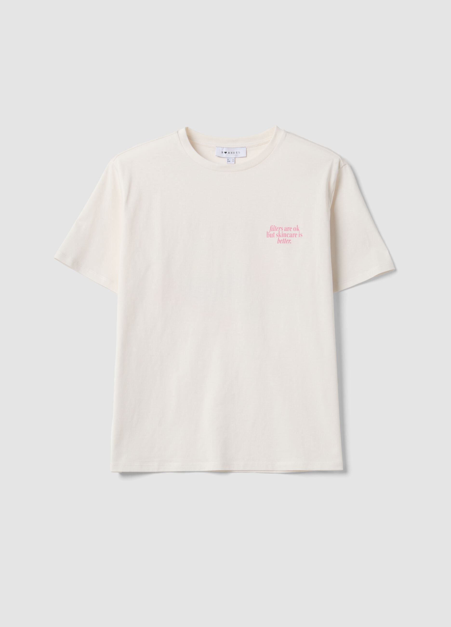 &Lambda;&epsilon;&upsilon;&kappa;ό T-shirt &alpha;&pi;ό 100% &beta;&alpha;&mu;&beta;ά&kappa;&iota; &mu;&epsilon; beauty &sigma;&tau;ά&mu;&pi;&alpha;, relaxed &epsilon;&phi;&alpha;&rho;&mu;&omicron;&gamma;ή
