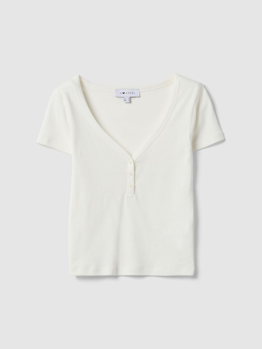 Wei&szlig;e T-Shirt aus reiner Baumwolle mit regul&auml;rer Passform und V-Ausschnitt_4