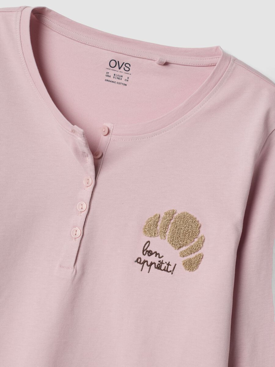 Pijama rosa em algod&atilde;o org&acirc;nico puro com decote Henley_1
