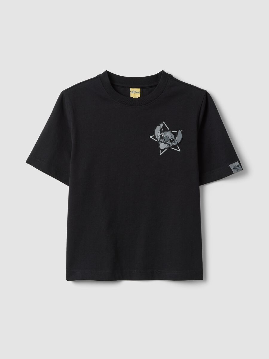 Schwarzes Boxy-Fit T-Shirt aus reiner Baumwolle mit Lilo & Stitch Print f&uuml;r M&auml;dchen_3
