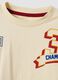 T-shirt beige in puro cotone con girocollo e stampe college per bambino_2