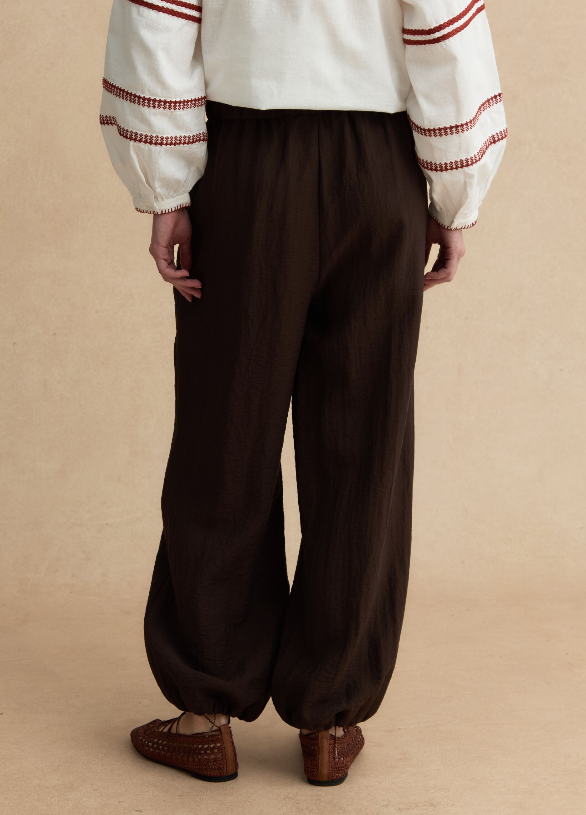 Brown viscose-blend relaxed fit jogger trousers