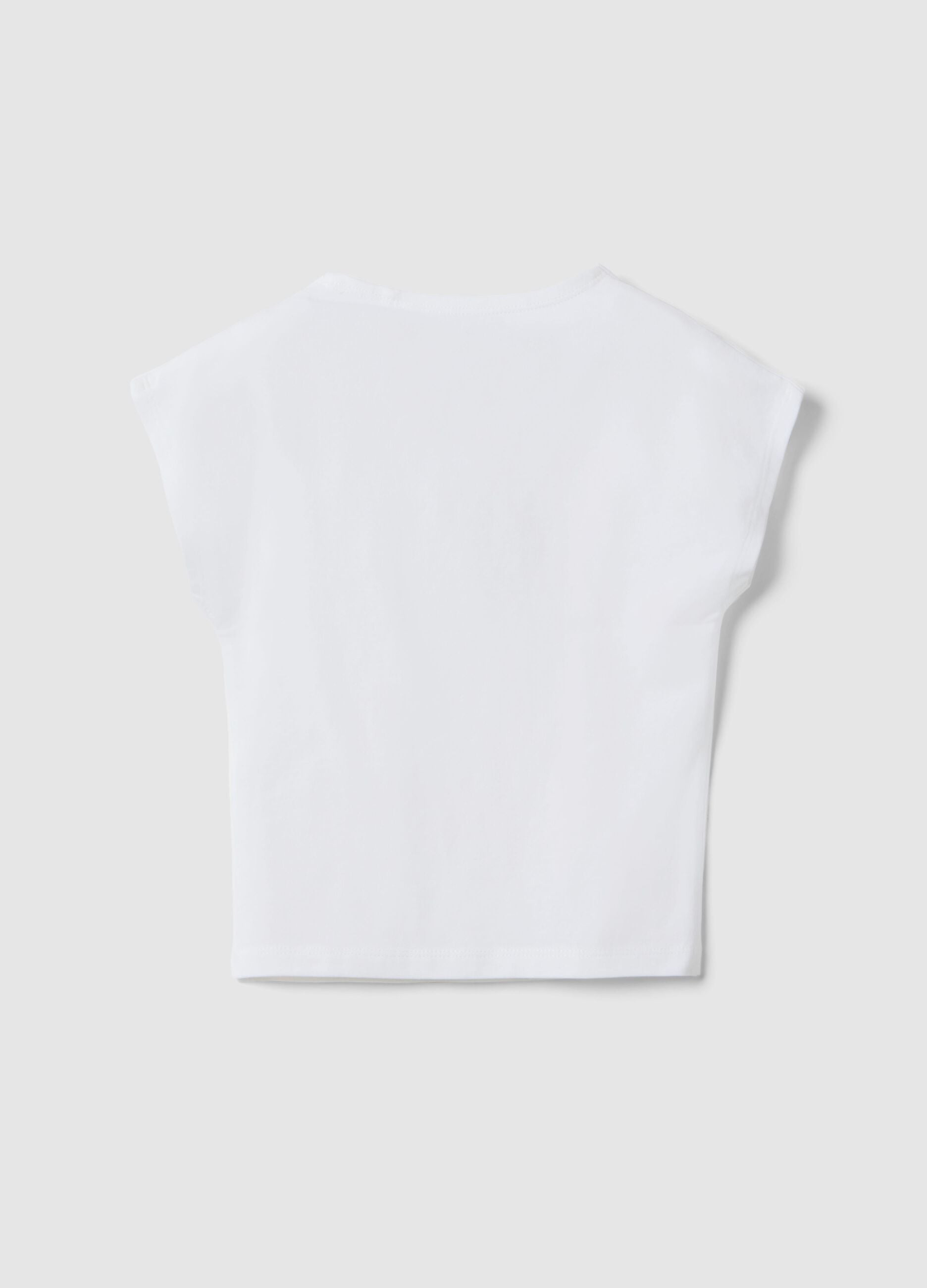 Girls' White Stretch Cotton Slim Fit T-shirt