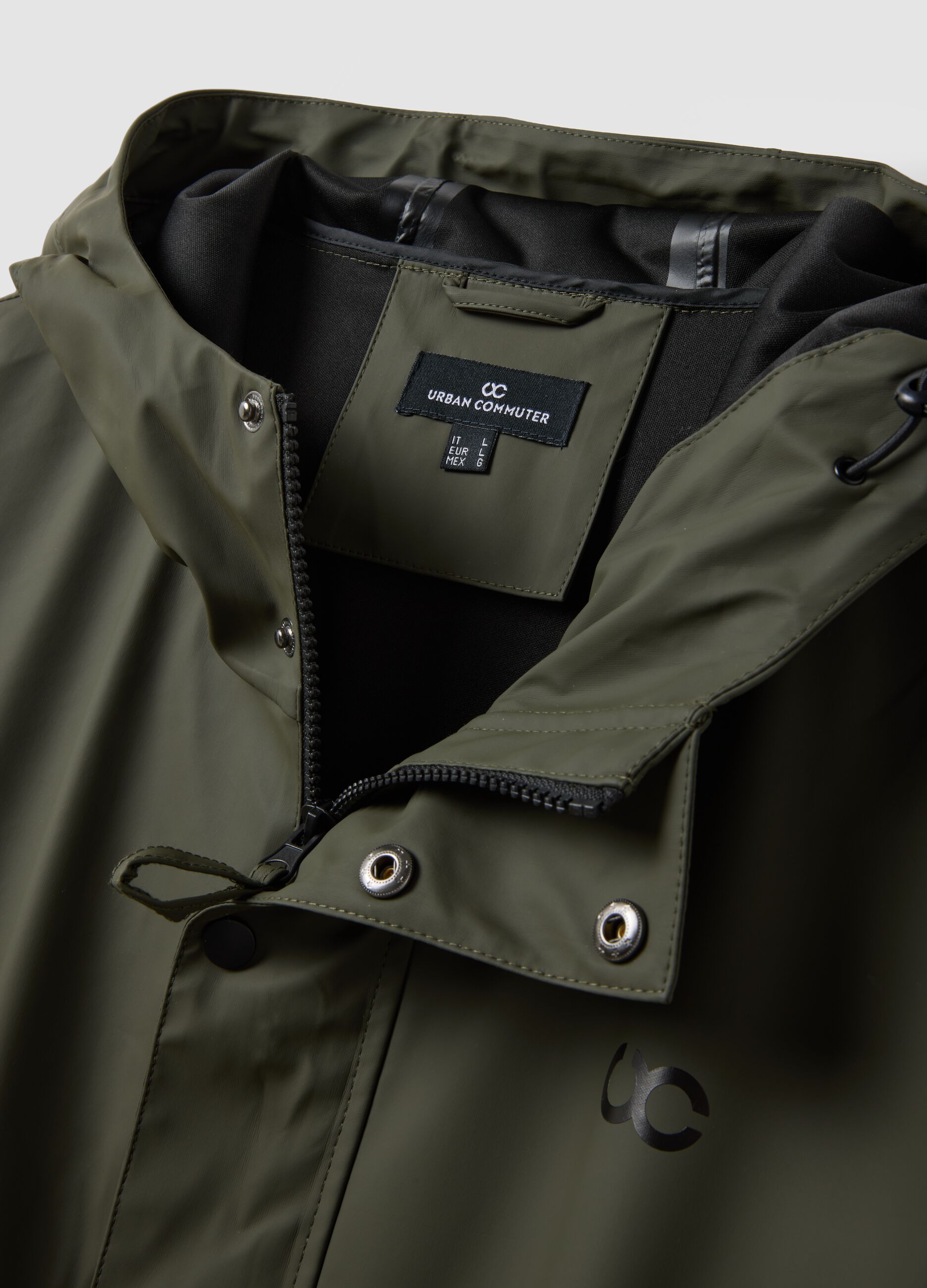 Green regular-fit raincoat with zip