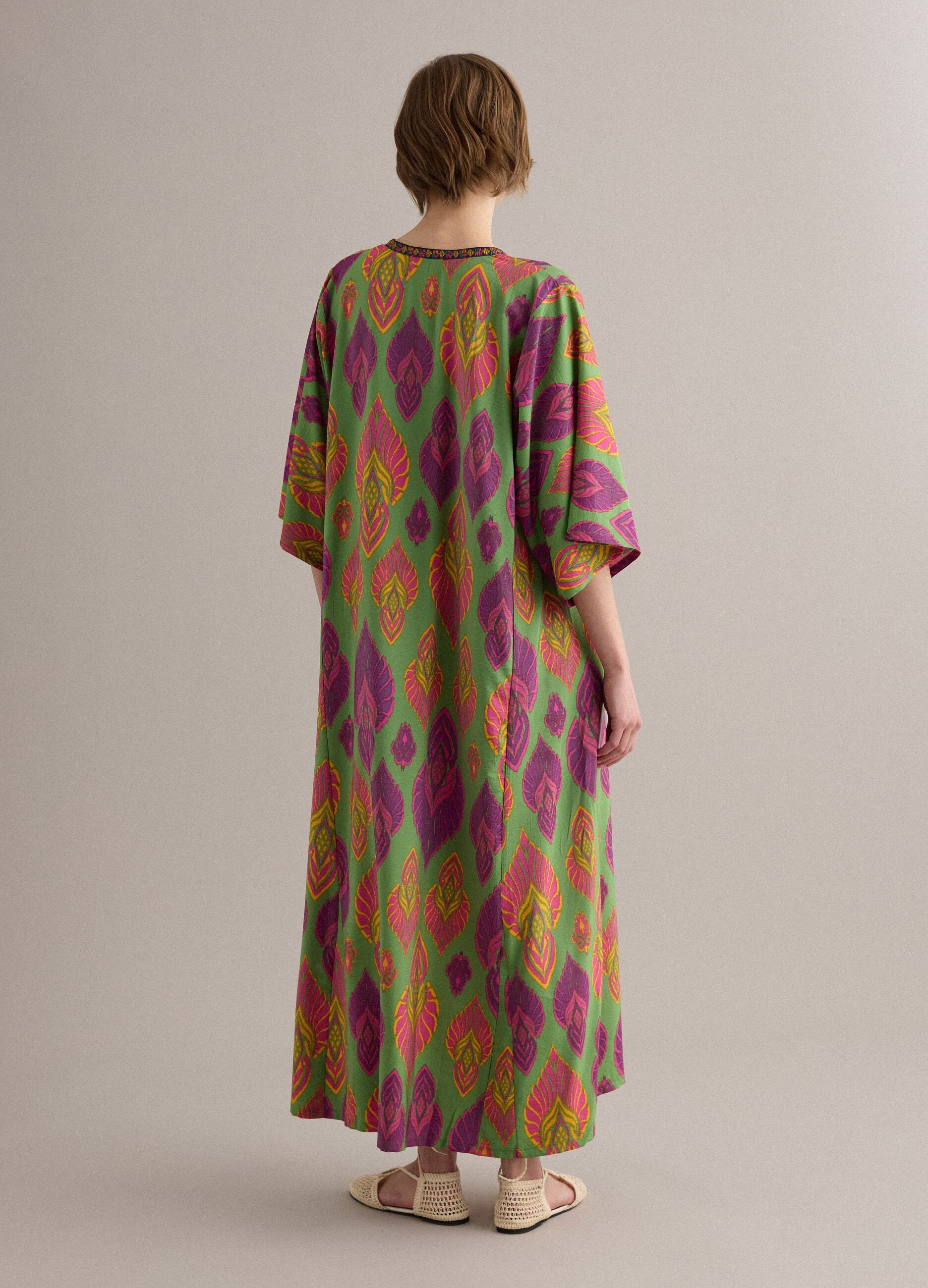 Green viscose-blend midi dress with print