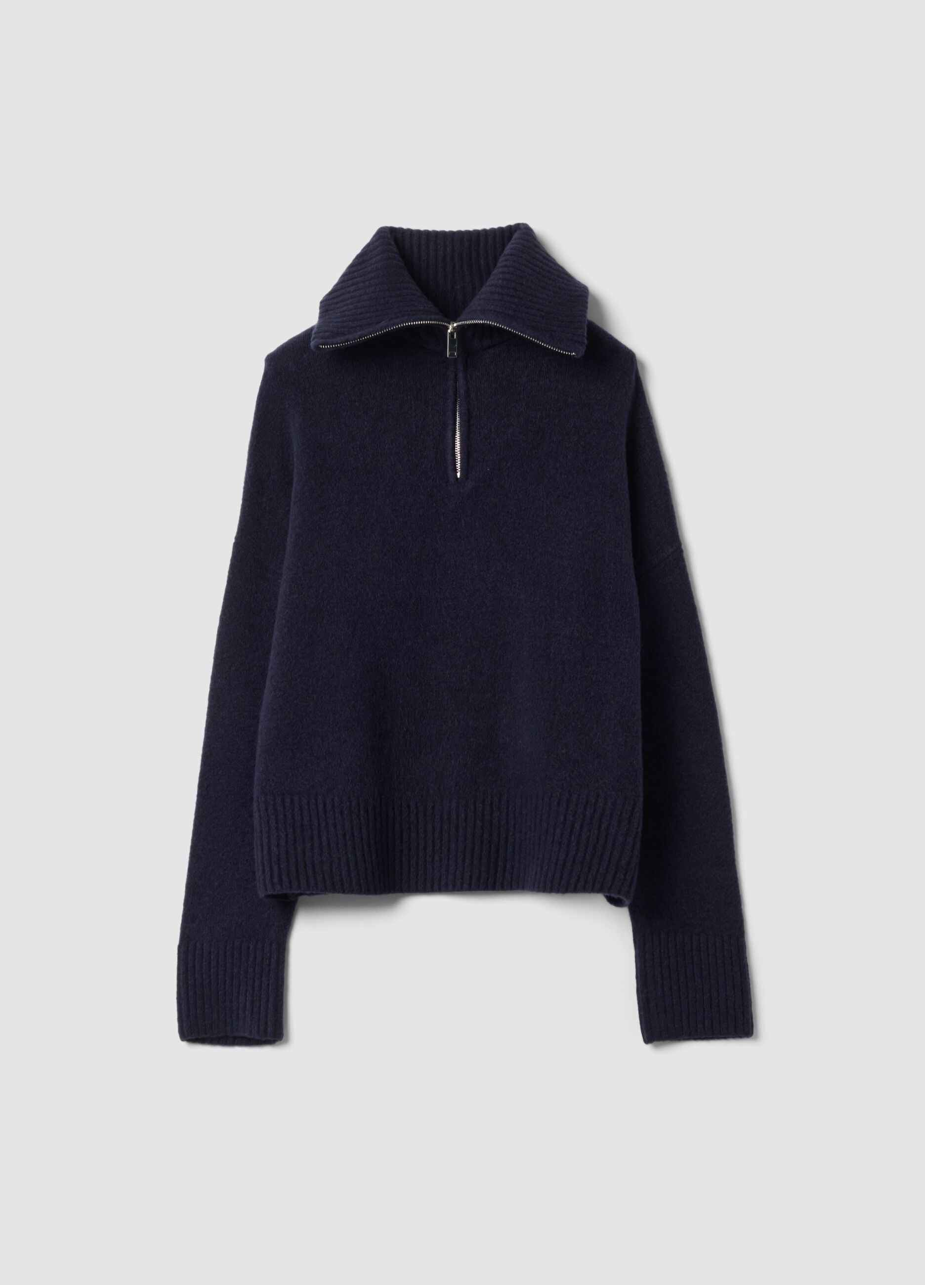 Blauer Half-Zip-Pullover aus elastischer Wolle